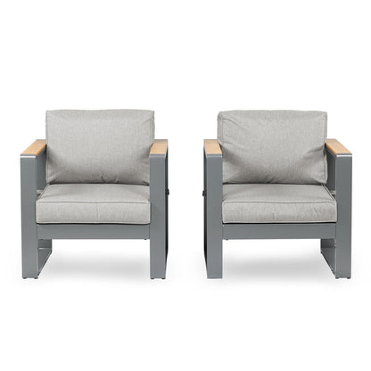 2 PCS Armchairs Aluminum Sofa Couch Deep Seat with Thick Cushions Furniture Aoodor LLC Sofa 2 PCS Light Grey
