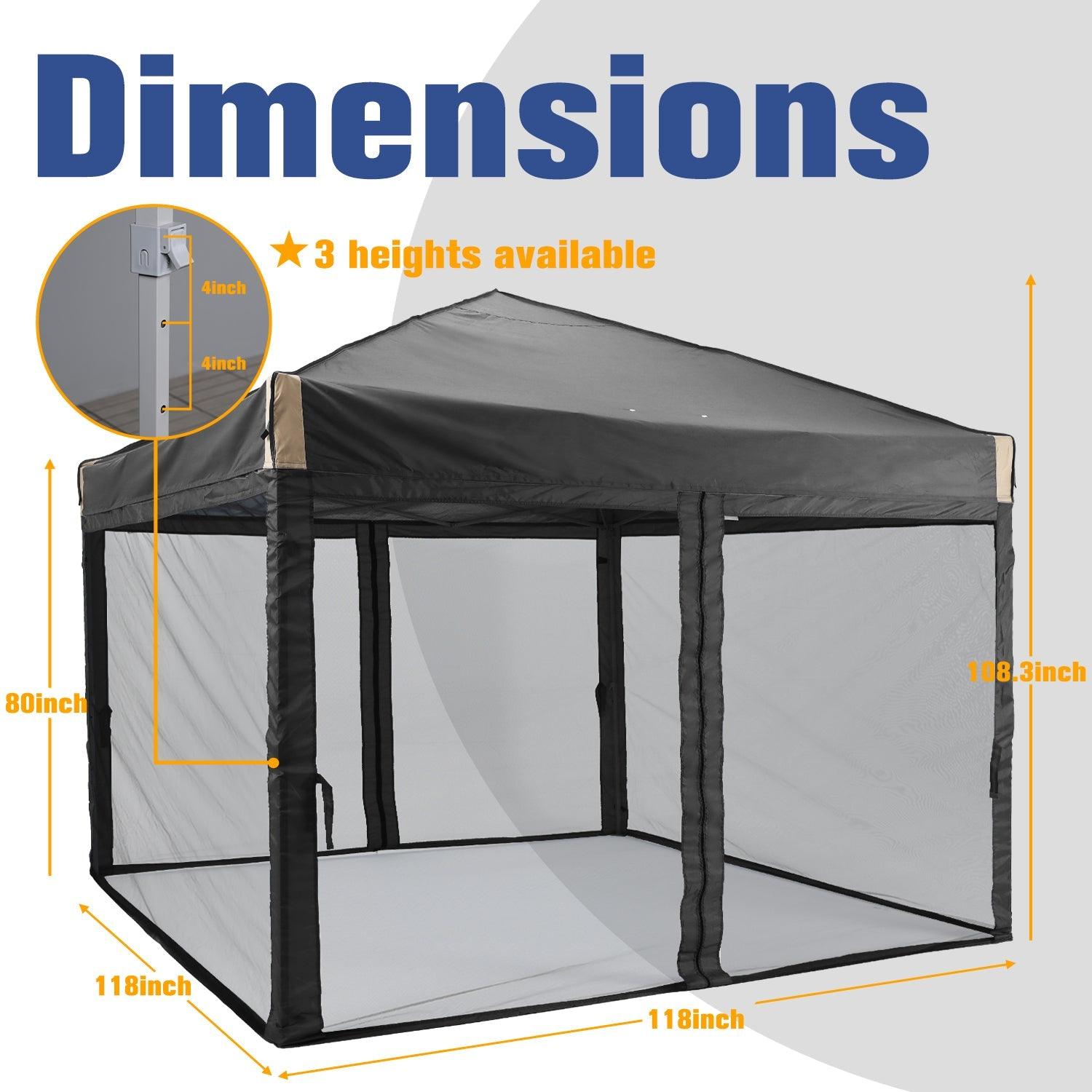 Pop Up Canopy Tent with Removable Mesh Sidewalls Gazebo part Aoodor LLC Black 10'×10'