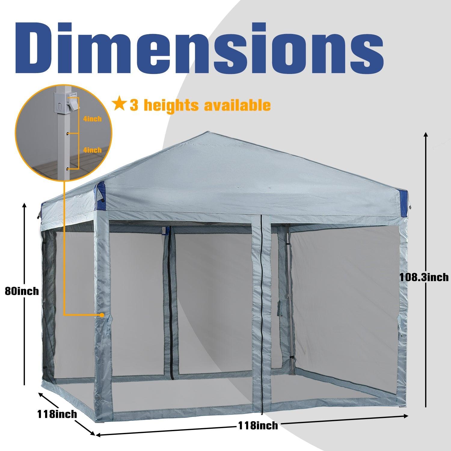 Pop Up Canopy Tent with Removable Mesh Sidewalls Gazebo part Aoodor LLC Grey 10'×10'