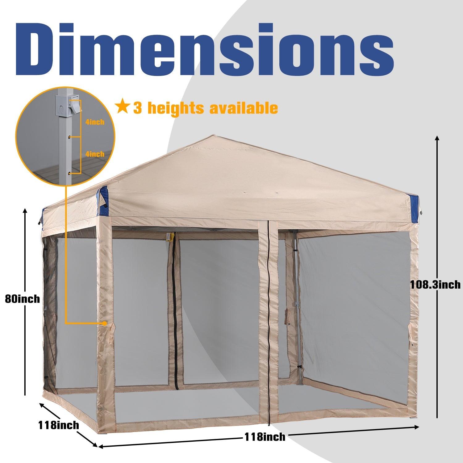 Pop Up Canopy Tent with Removable Mesh Sidewalls Gazebo part Aoodor LLC Brown 10'×10'