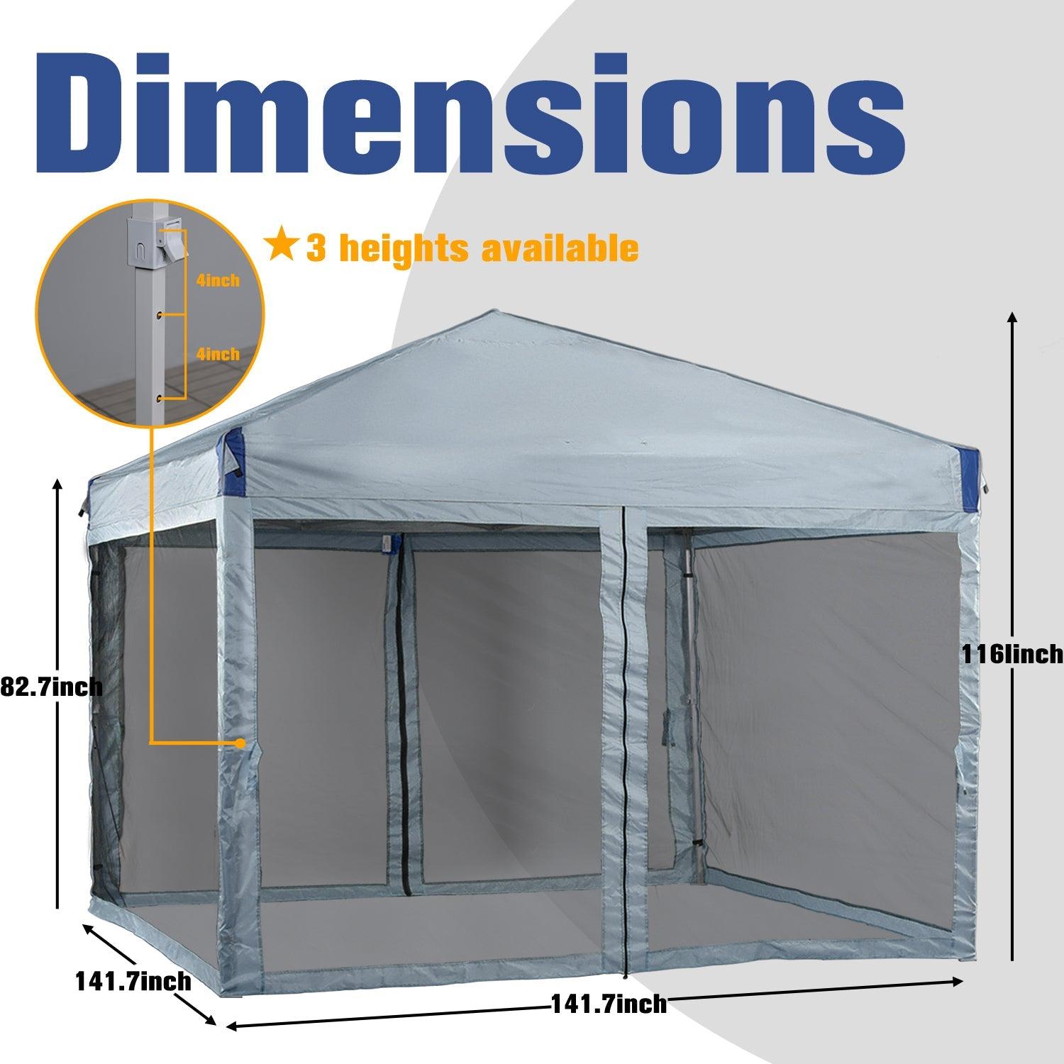 Pop Up Canopy Tent with Removable Mesh Sidewalls Gazebo part Aoodor LLC Grey 12'×12'