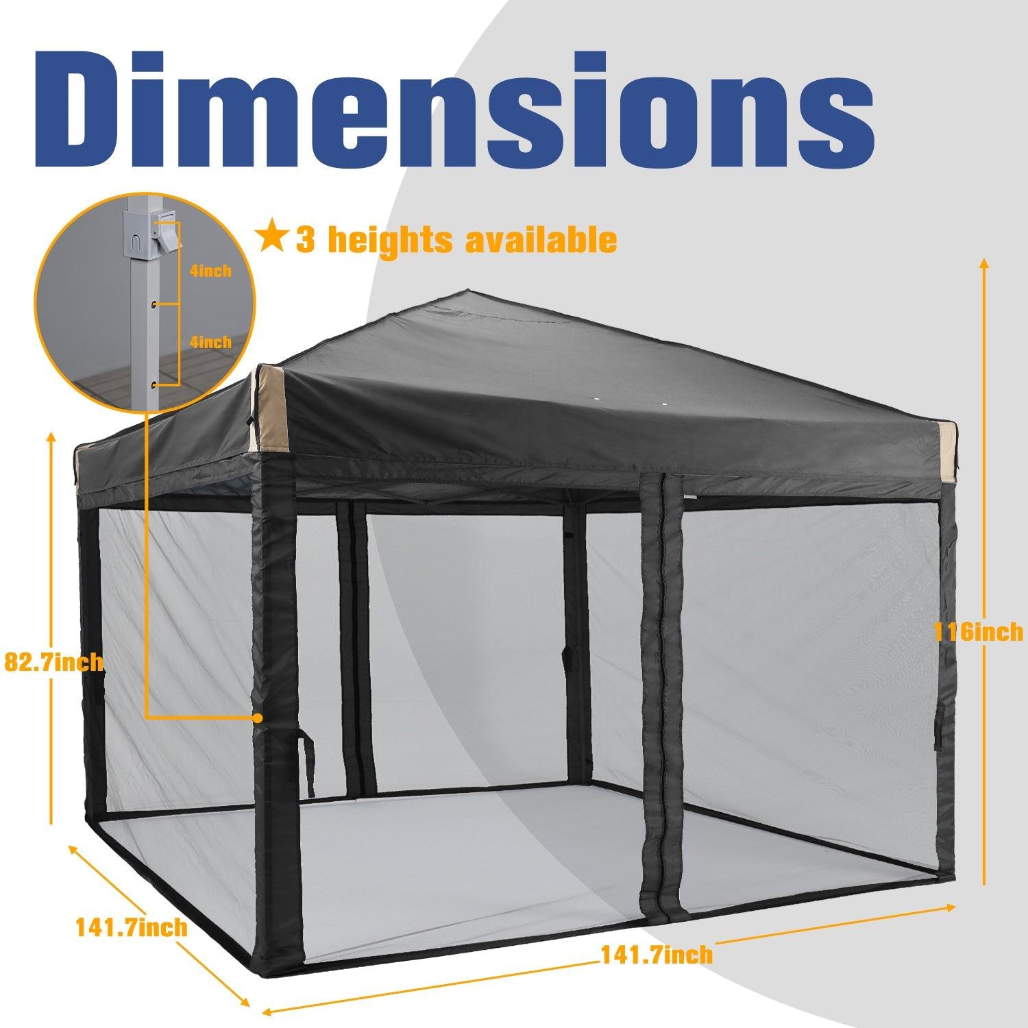 Pop Up Canopy Tent with Removable Mesh Sidewalls Gazebo part Aoodor LLC Black 12'×12'