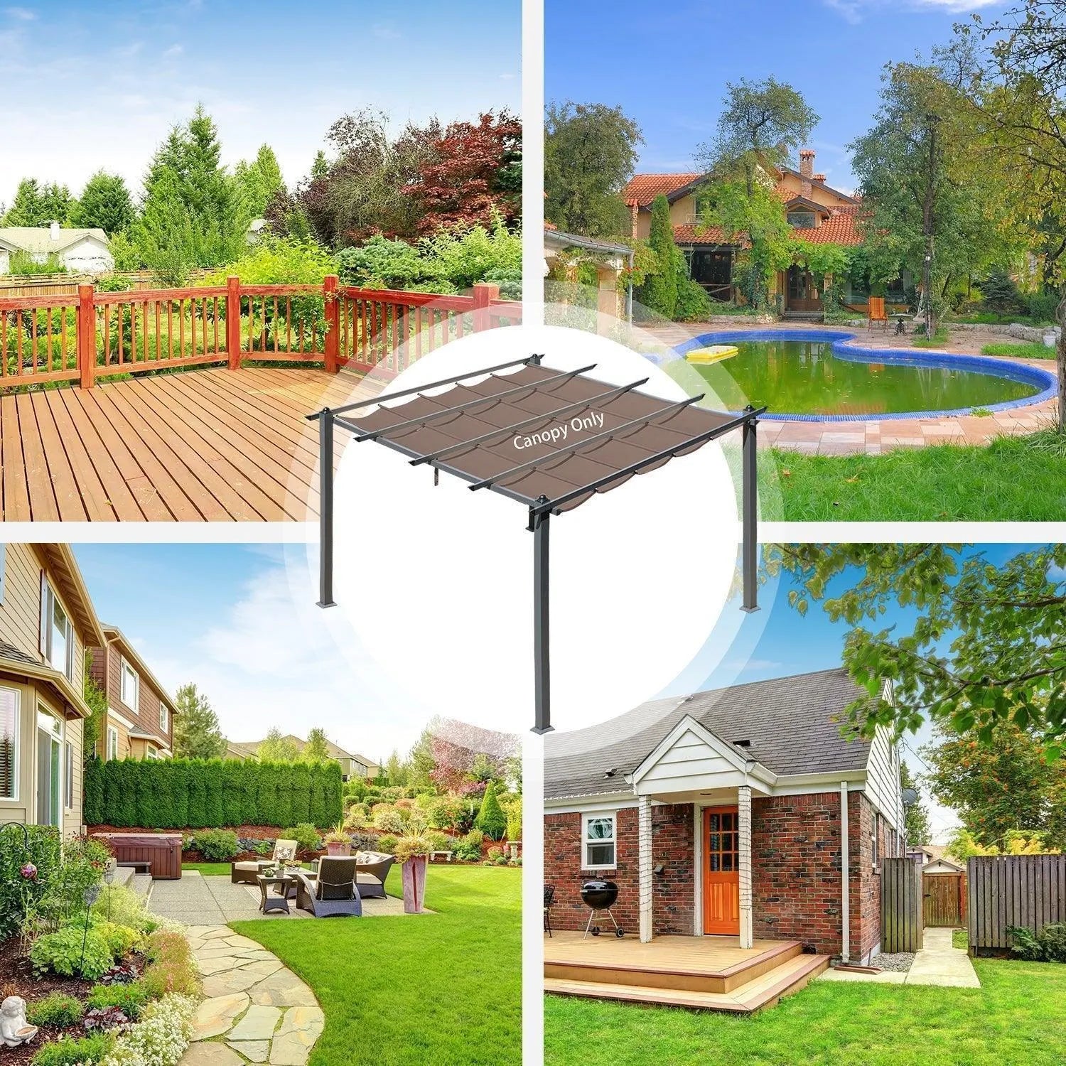 Replacement Pergola Canopy - Retractable Shade in Dark Brown Fabric for 10 x 10 ft /10 x 13 ft Pergola Pergola Aoodor LLC
