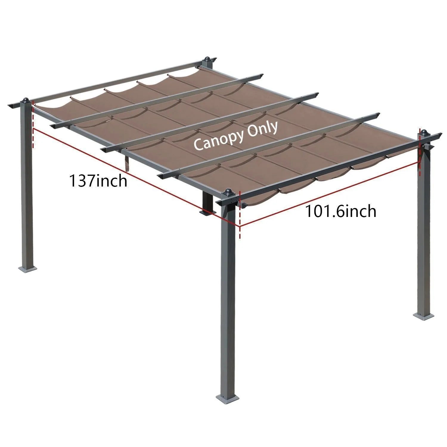 Replacement Pergola Canopy - Retractable Shade in Dark Brown Fabric for 10 x 10 ft /10 x 13 ft Pergola Pergola Aoodor LLC 10 ×13 Ft.