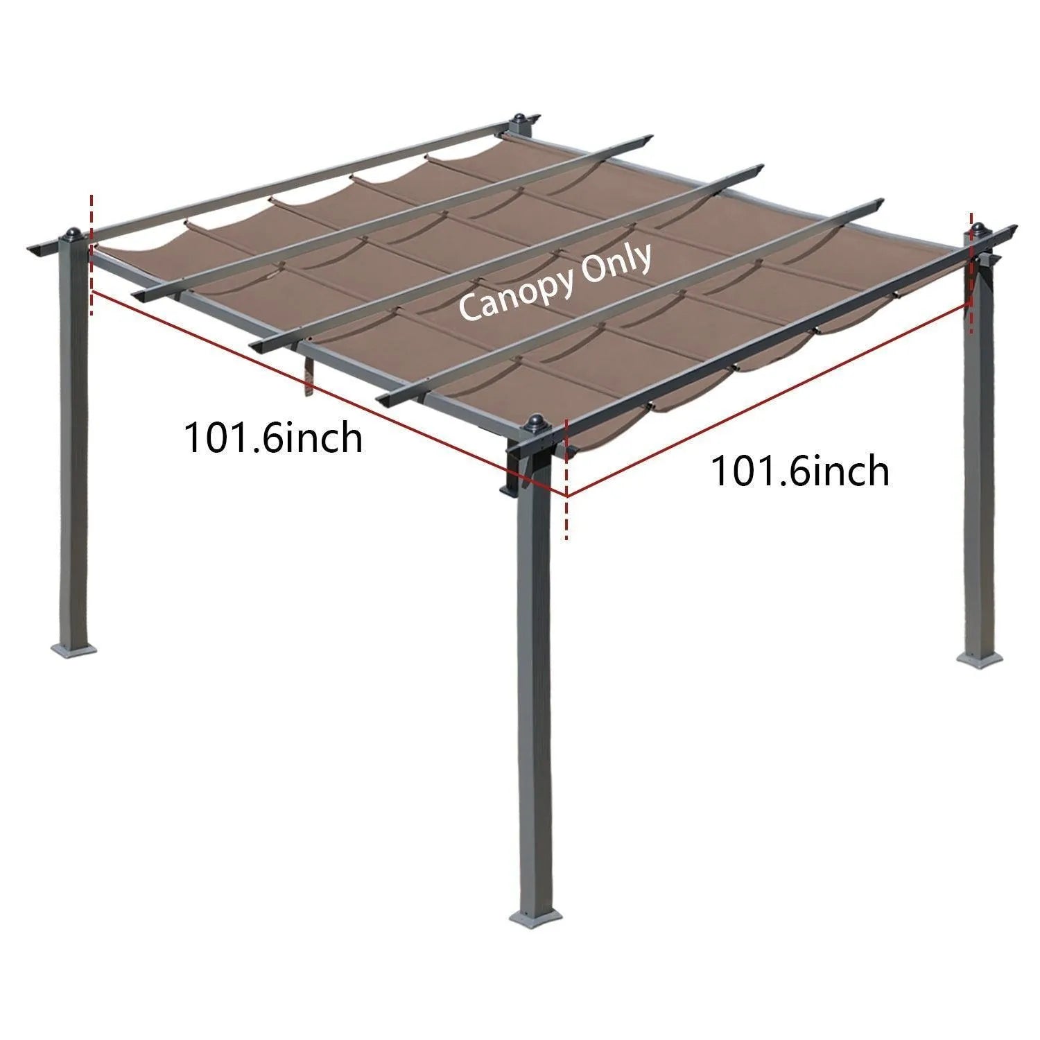 Replacement Pergola Canopy - Retractable Shade in Dark Brown Fabric for 10 x 10 ft /10 x 13 ft Pergola Pergola Aoodor LLC 10 ×10 Ft.
