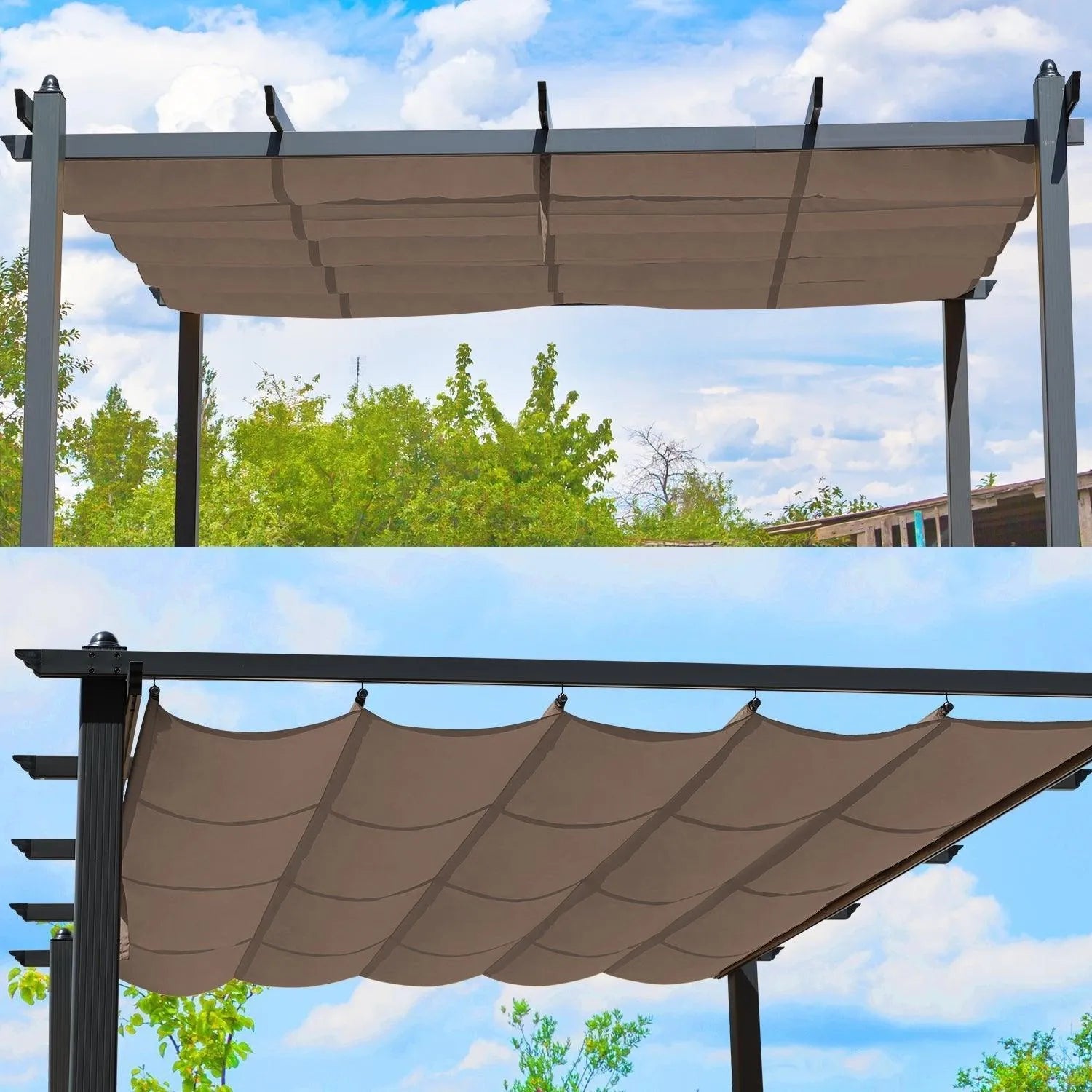 Replacement Pergola Canopy - Retractable Shade in Dark Brown Fabric for 10 x 10 ft /10 x 13 ft Pergola Pergola Aoodor LLC